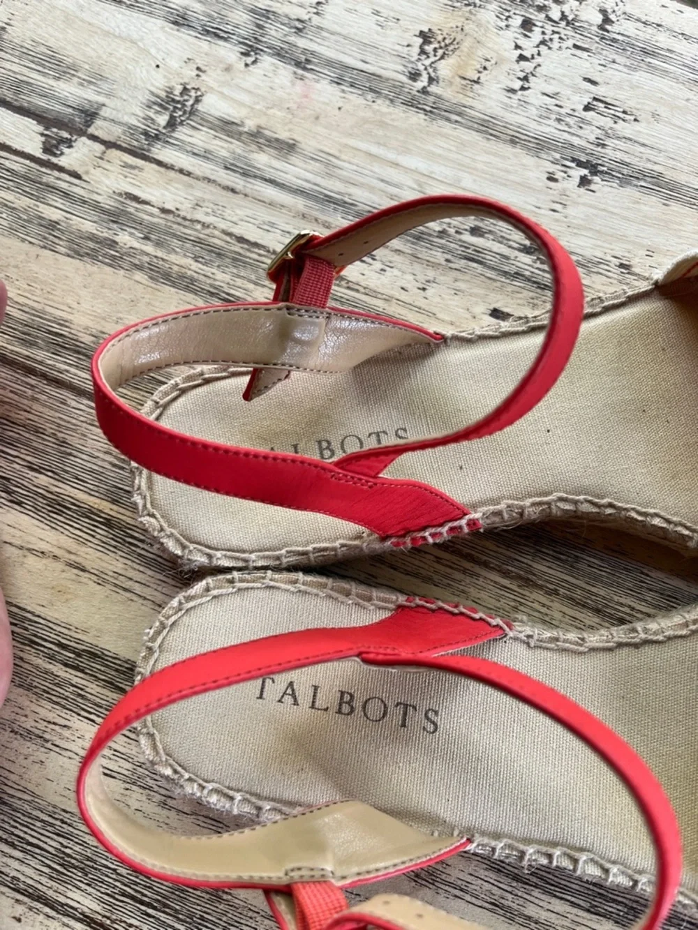 Talbots Coral and Cream Striped Espadrille Sandals